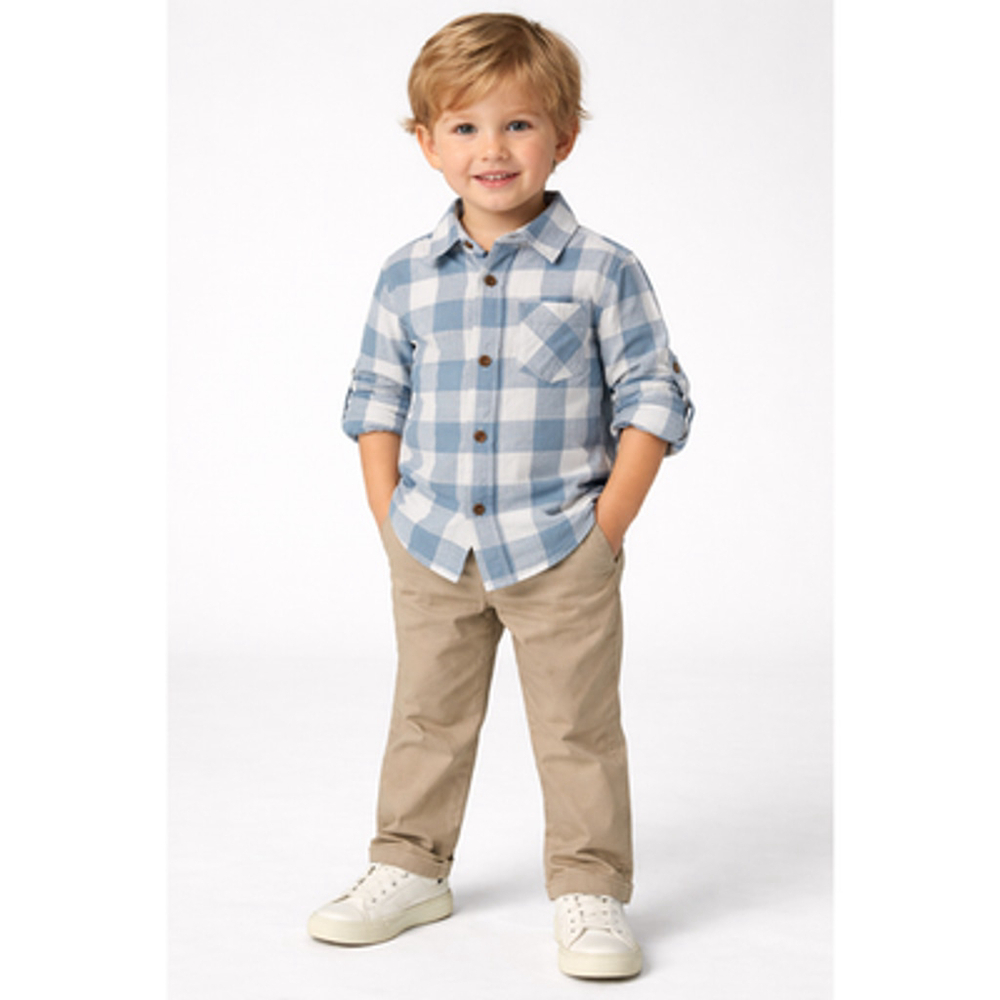 Rugged Butts Boys 4T Blue Check Long Sleeve Button Up